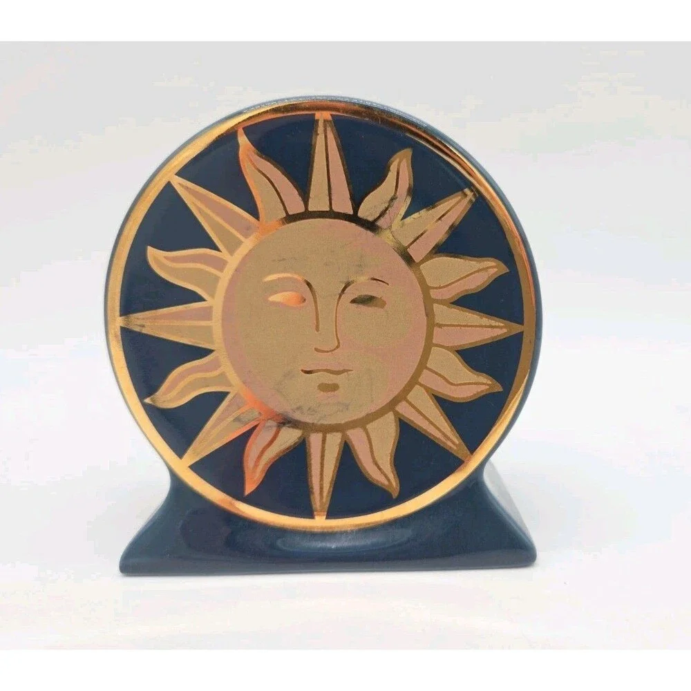 Celestial Sun Moon Stars Toothbrush Holder Springmaid Blue Gold Bathroom 90s Vtg